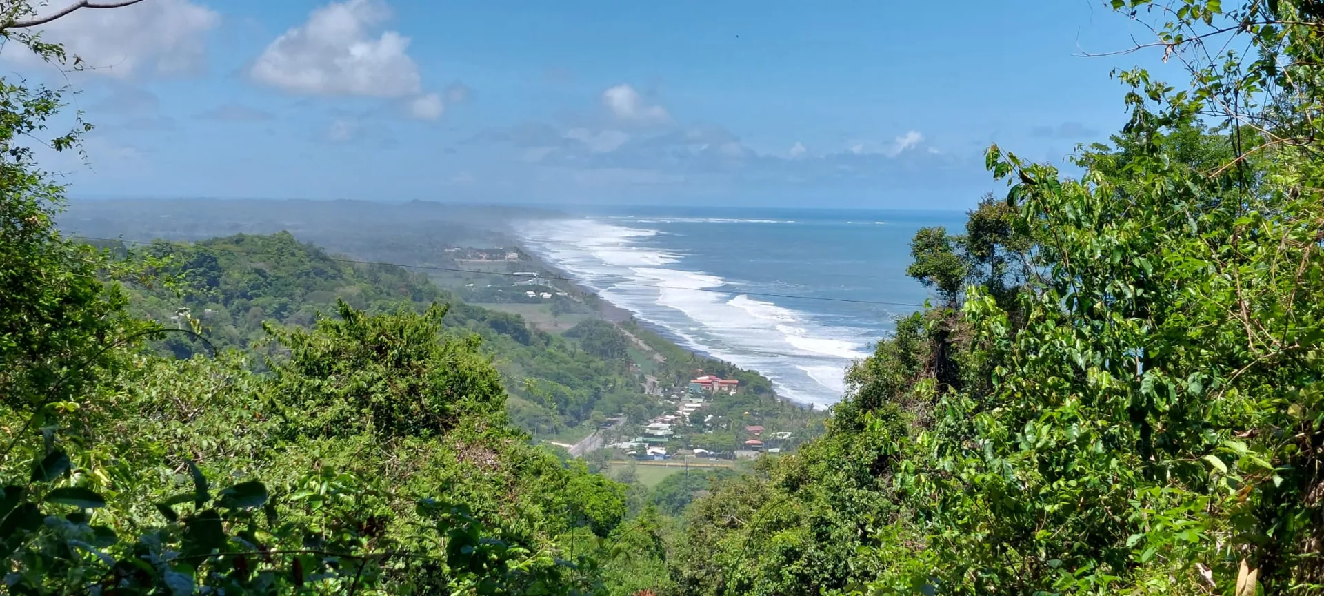 Panoramic view of the Costa Rican coastline from the jungle hills above Playa Hermosa
