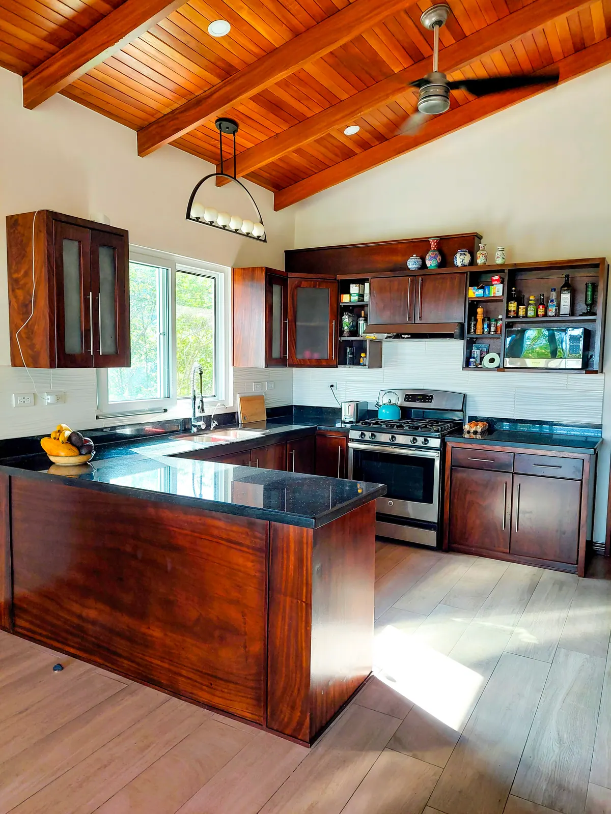Modern kitchen appliances and workspace with ample counter space