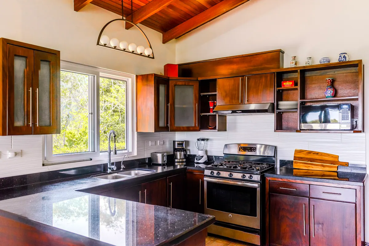Kitchen preparation area with cutting boards and fresh ingredients